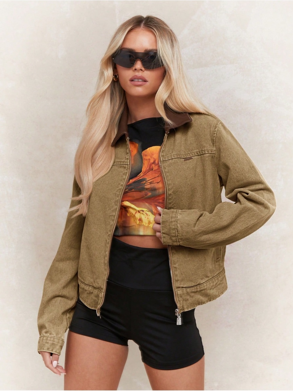 MISSGUIDED Contrast Collar Khaki Denim Jacket